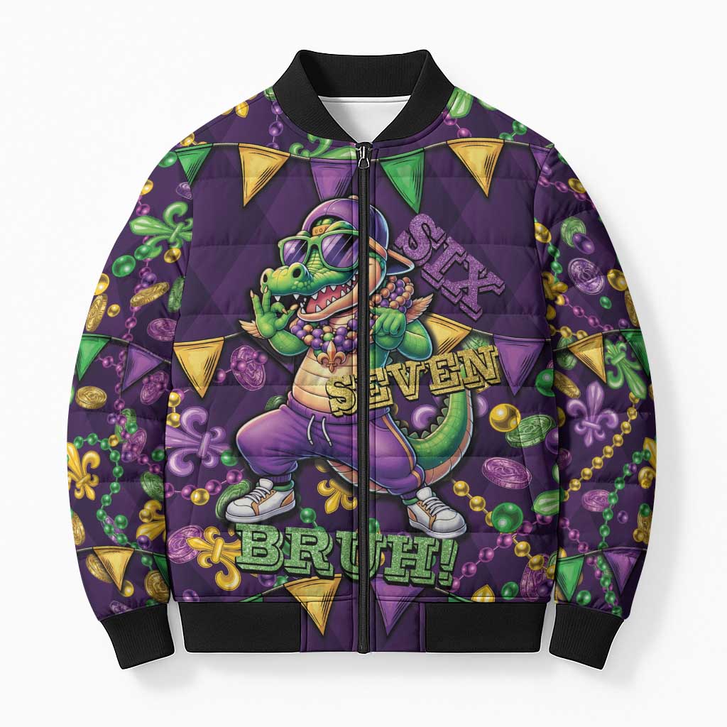 Six Seven Alligator Mardi Gras Bomber Puffer Jacket 67 Gen Alpha Slang Carnival Beads