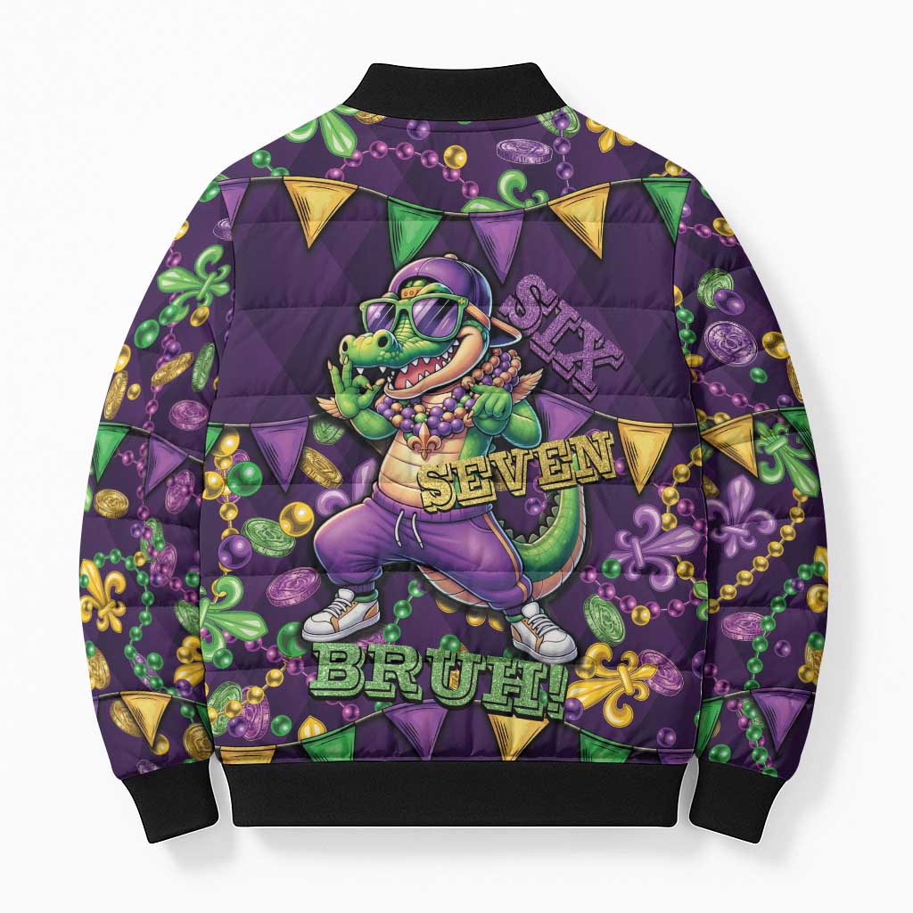 Six Seven Alligator Mardi Gras Bomber Puffer Jacket 67 Gen Alpha Slang Carnival Beads