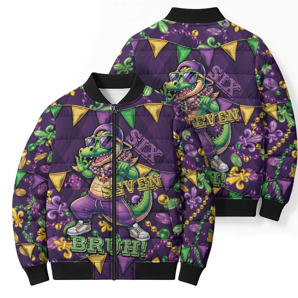 Six Seven Alligator Mardi Gras Bomber Puffer Jacket 67 Gen Alpha Slang Carnival Beads