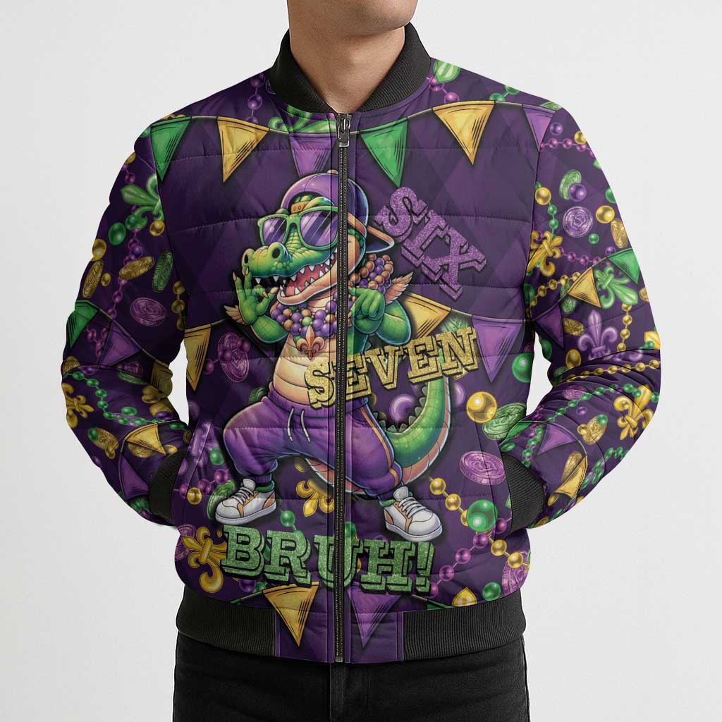 Six Seven Alligator Mardi Gras Bomber Puffer Jacket 67 Gen Alpha Slang Carnival Beads