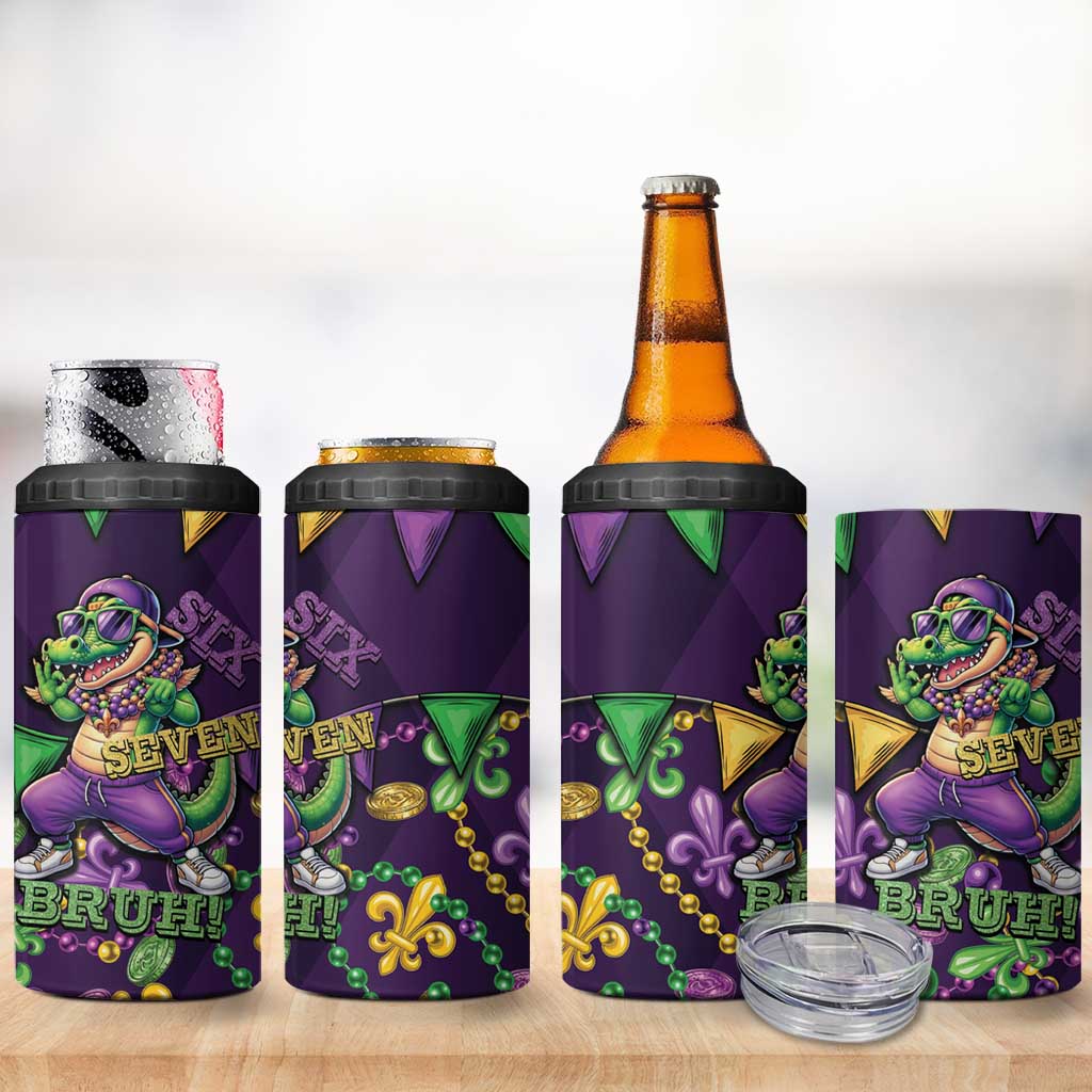 Six Seven Alligator Mardi Gras 4 in 1 Can Cooler Tumbler 67 Gen Alpha Slang Carnival Beads