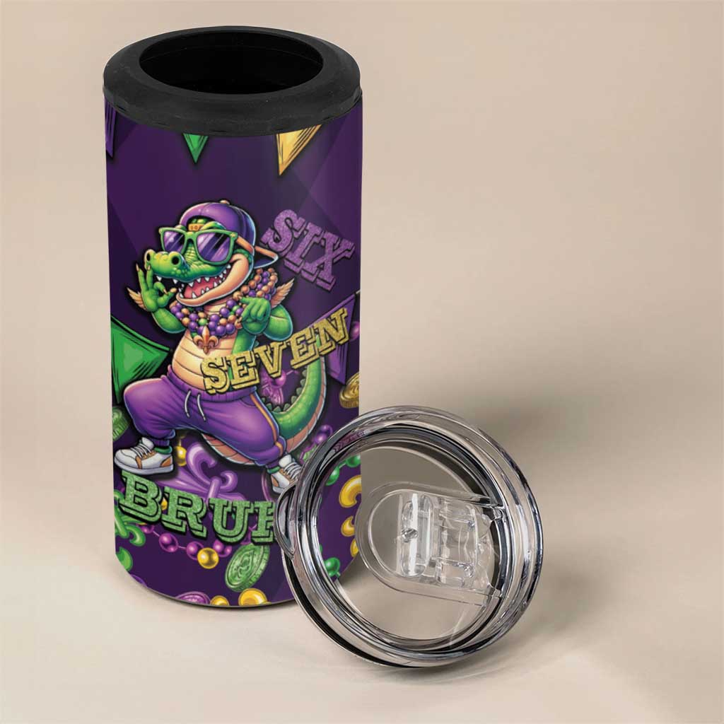 Six Seven Alligator Mardi Gras 4 in 1 Can Cooler Tumbler 67 Gen Alpha Slang Carnival Beads