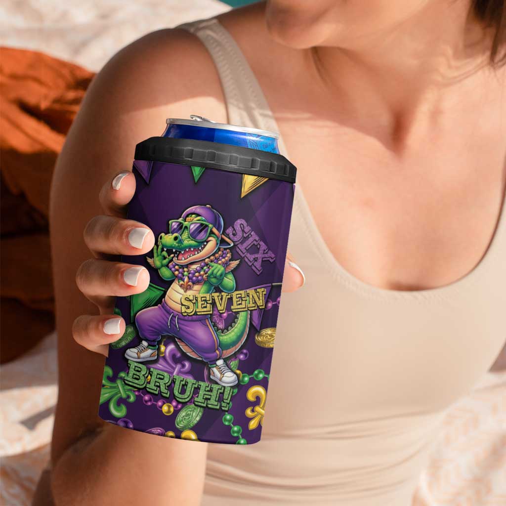 Six Seven Alligator Mardi Gras 4 in 1 Can Cooler Tumbler 67 Gen Alpha Slang Carnival Beads