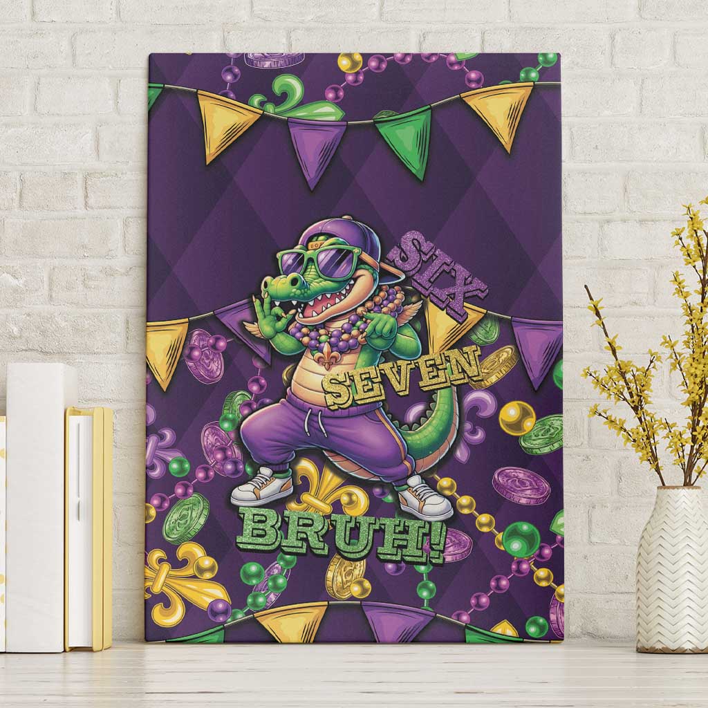 Six Seven Alligator Mardi Gras Canvas Wall Art 67 Gen Alpha Slang Carnival Beads