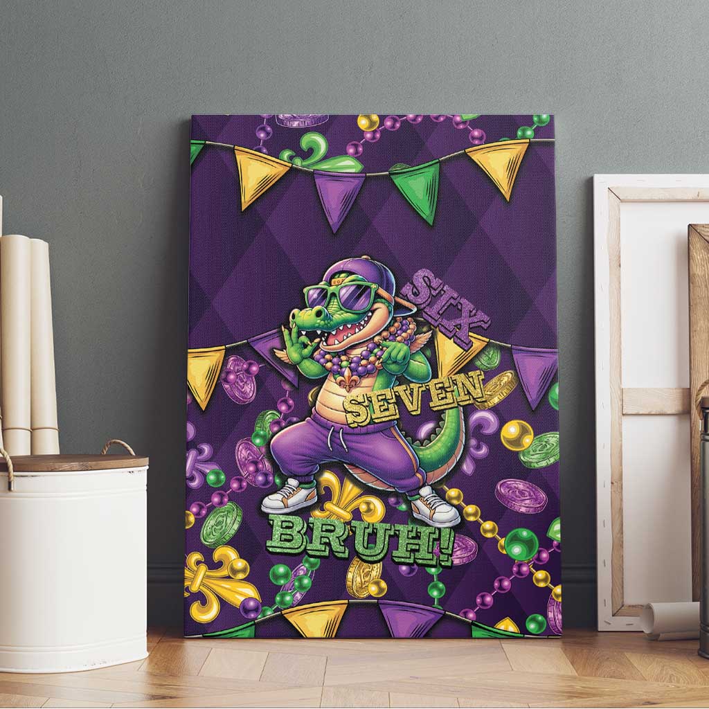 Six Seven Alligator Mardi Gras Canvas Wall Art 67 Gen Alpha Slang Carnival Beads