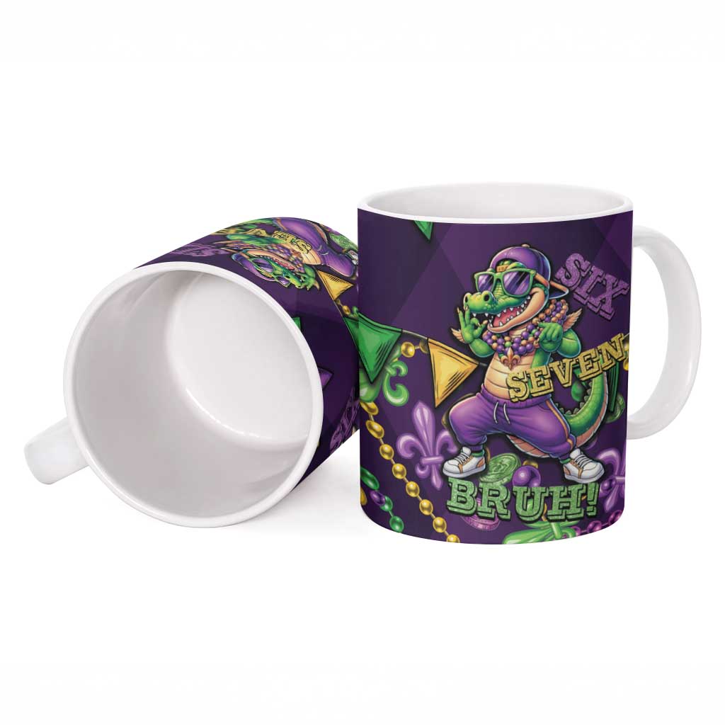 Six Seven Alligator Mardi Gras Ceramic Mug 67 Gen Alpha Slang Carnival Beads