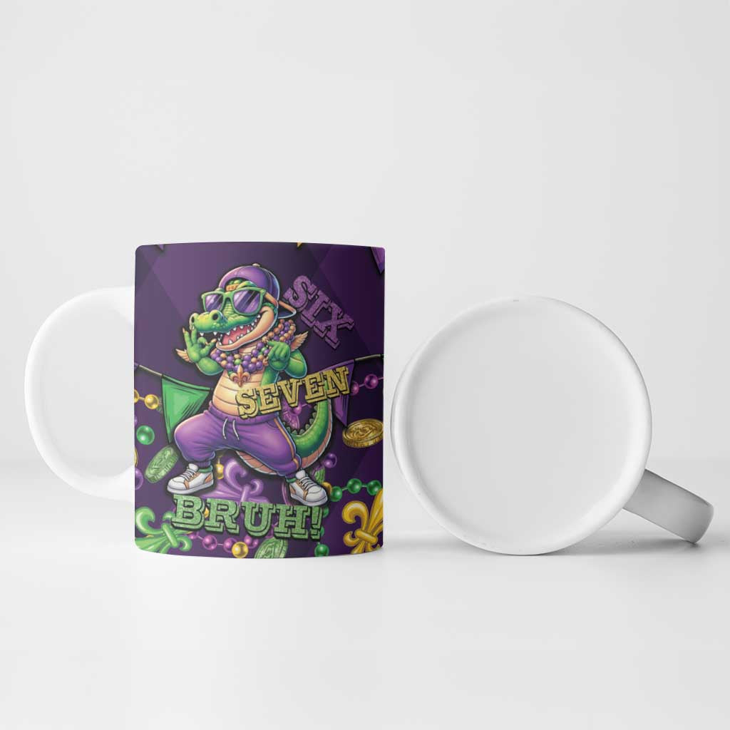 Six Seven Alligator Mardi Gras Ceramic Mug 67 Gen Alpha Slang Carnival Beads
