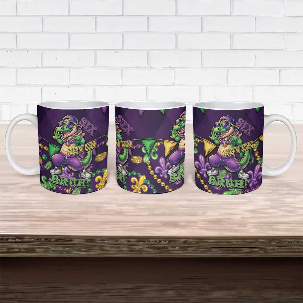 Six Seven Alligator Mardi Gras Ceramic Mug 67 Gen Alpha Slang Carnival Beads