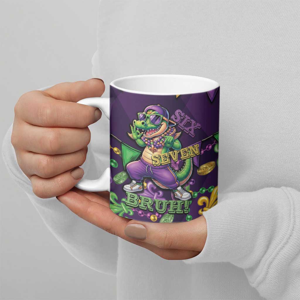 Six Seven Alligator Mardi Gras Ceramic Mug 67 Gen Alpha Slang Carnival Beads