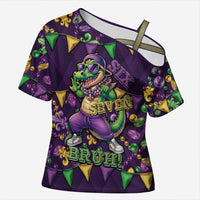 Six Seven Alligator Mardi Gras Cross Shoulder Shirt 67 Gen Alpha Slang Carnival Beads