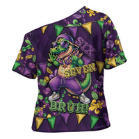 Six Seven Alligator Mardi Gras Cross Shoulder Shirt 67 Gen Alpha Slang Carnival Beads