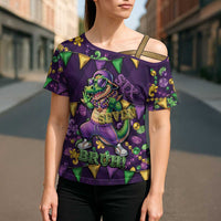 Six Seven Alligator Mardi Gras Cross Shoulder Shirt 67 Gen Alpha Slang Carnival Beads