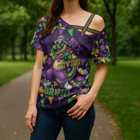 Six Seven Alligator Mardi Gras Cross Shoulder Shirt 67 Gen Alpha Slang Carnival Beads