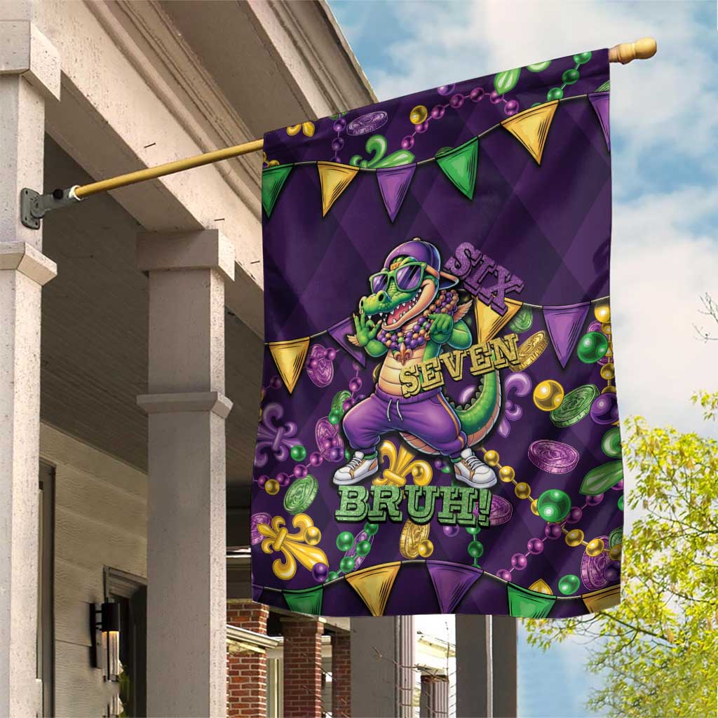 Six Seven Alligator Mardi Gras Garden Flag 67 Gen Alpha Slang Carnival Beads