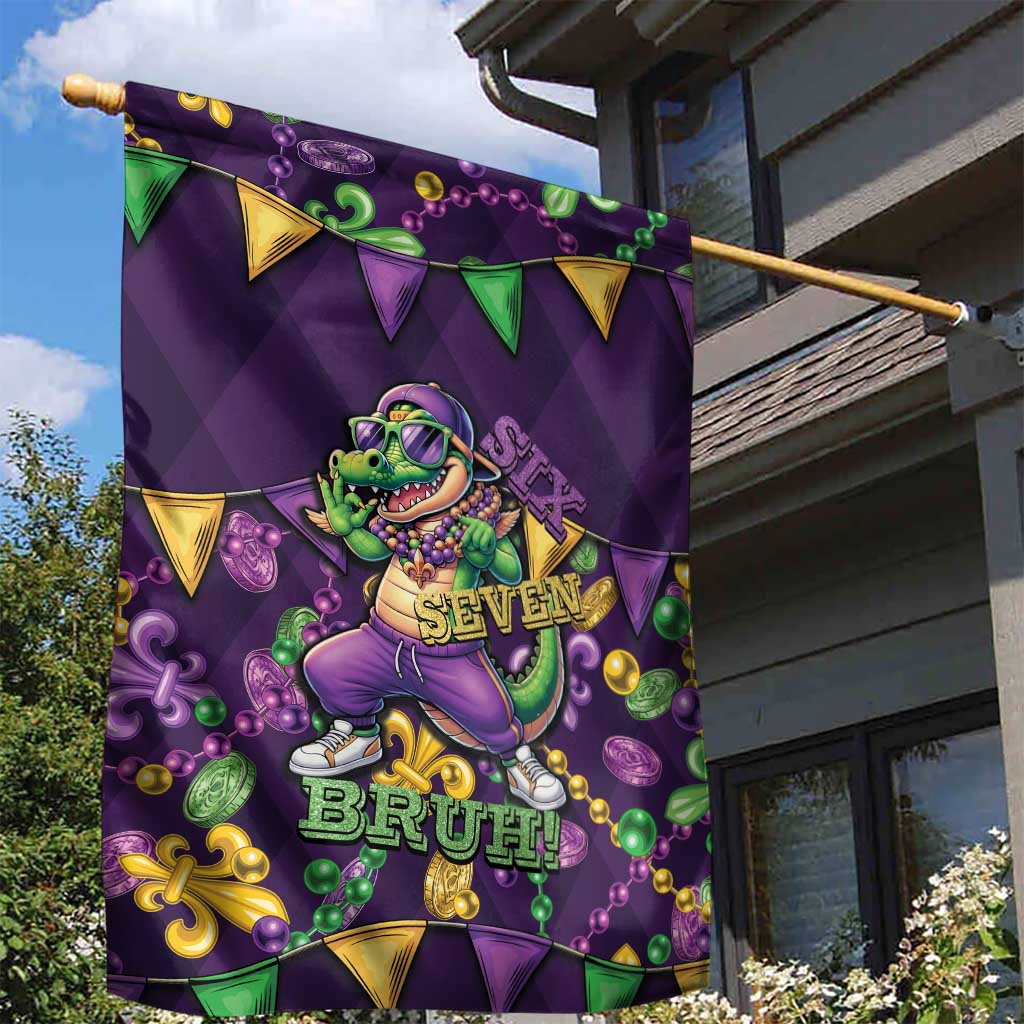 Six Seven Alligator Mardi Gras Garden Flag 67 Gen Alpha Slang Carnival Beads