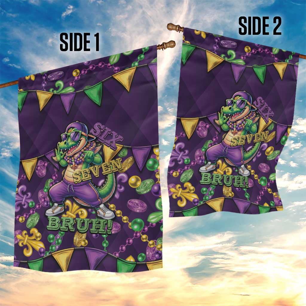 Six Seven Alligator Mardi Gras Garden Flag 67 Gen Alpha Slang Carnival Beads