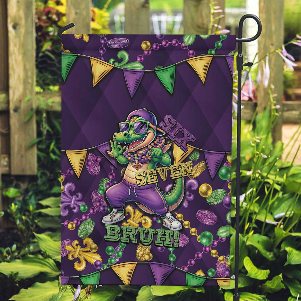 Six Seven Alligator Mardi Gras Garden Flag 67 Gen Alpha Slang Carnival Beads