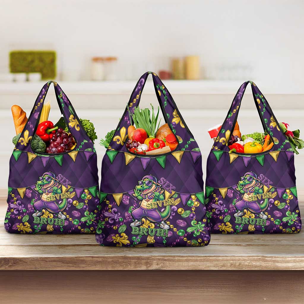 Six Seven Alligator Mardi Gras Grocery Bag 67 Gen Alpha Slang Carnival Beads