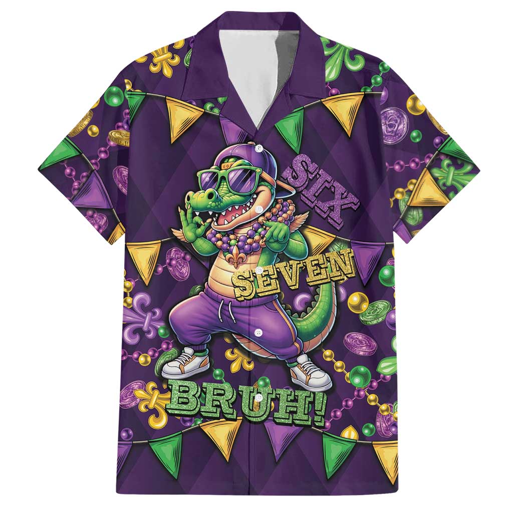 Six Seven Alligator Mardi Gras Hawaiian Shirt 67 Gen Alpha Slang Carnival Beads