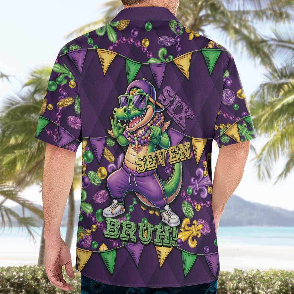 Six Seven Alligator Mardi Gras Hawaiian Shirt 67 Gen Alpha Slang Carnival Beads