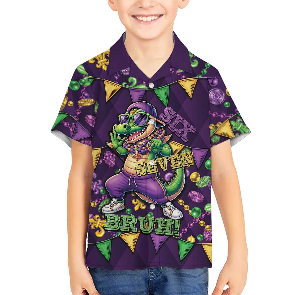 Six Seven Alligator Mardi Gras Hawaiian Shirt 67 Gen Alpha Slang Carnival Beads