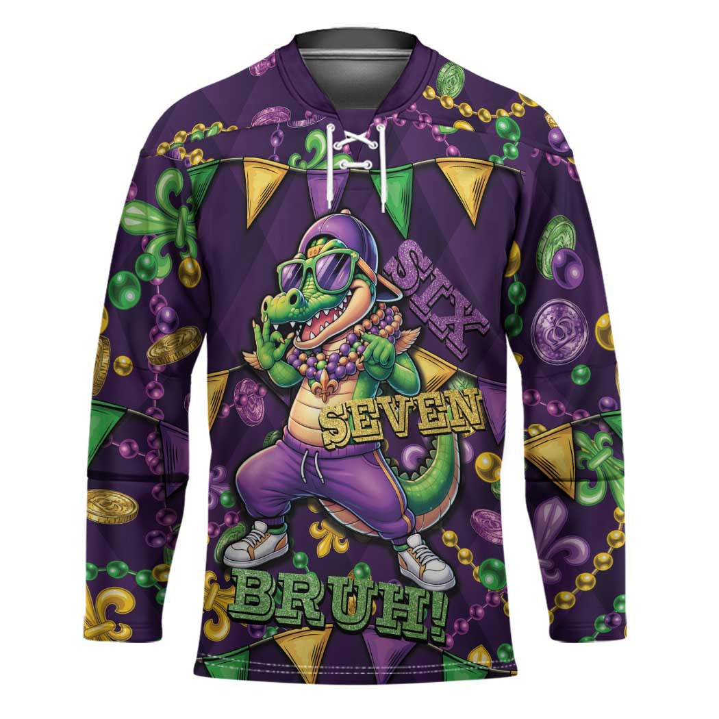 Six Seven Alligator Mardi Gras Hockey Jersey 67 Gen Alpha Slang Carnival Beads