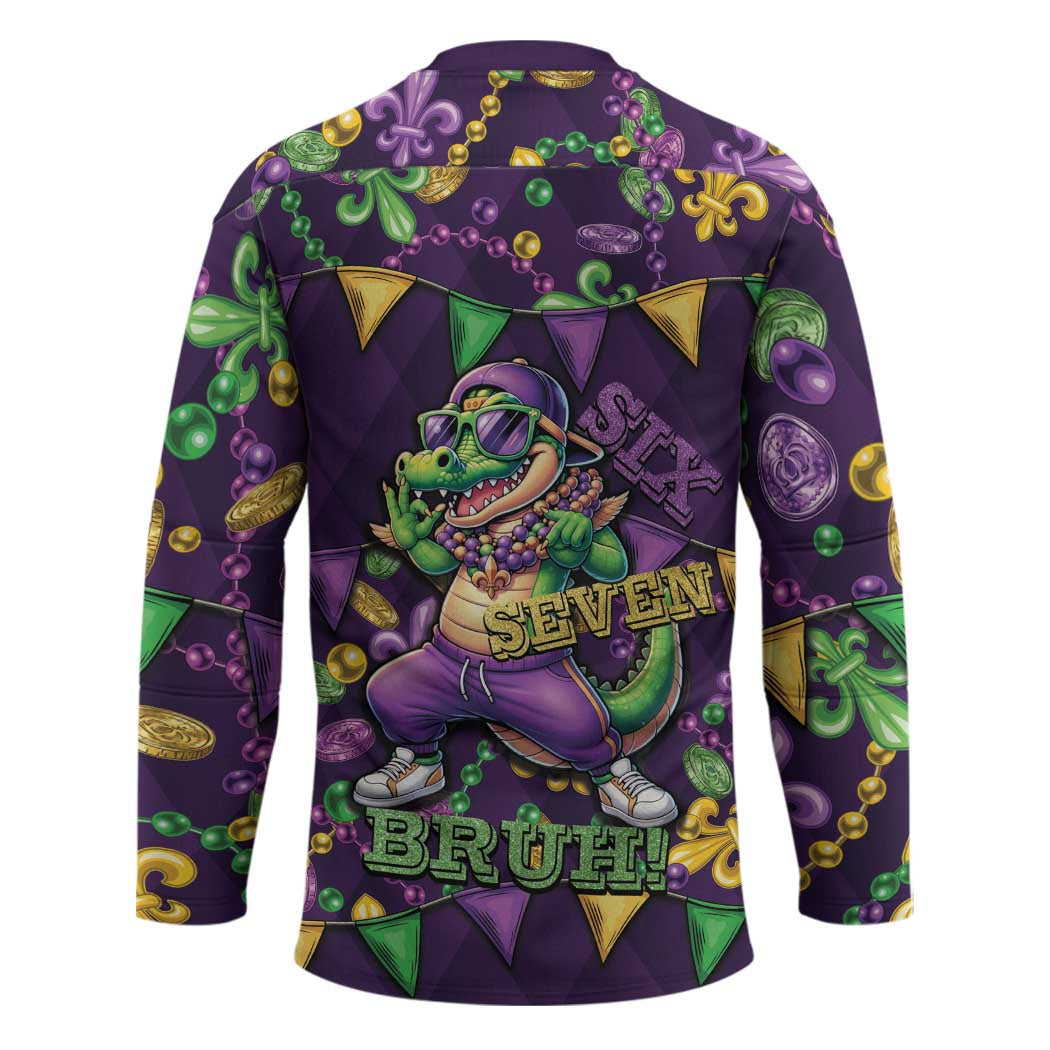 Six Seven Alligator Mardi Gras Hockey Jersey 67 Gen Alpha Slang Carnival Beads