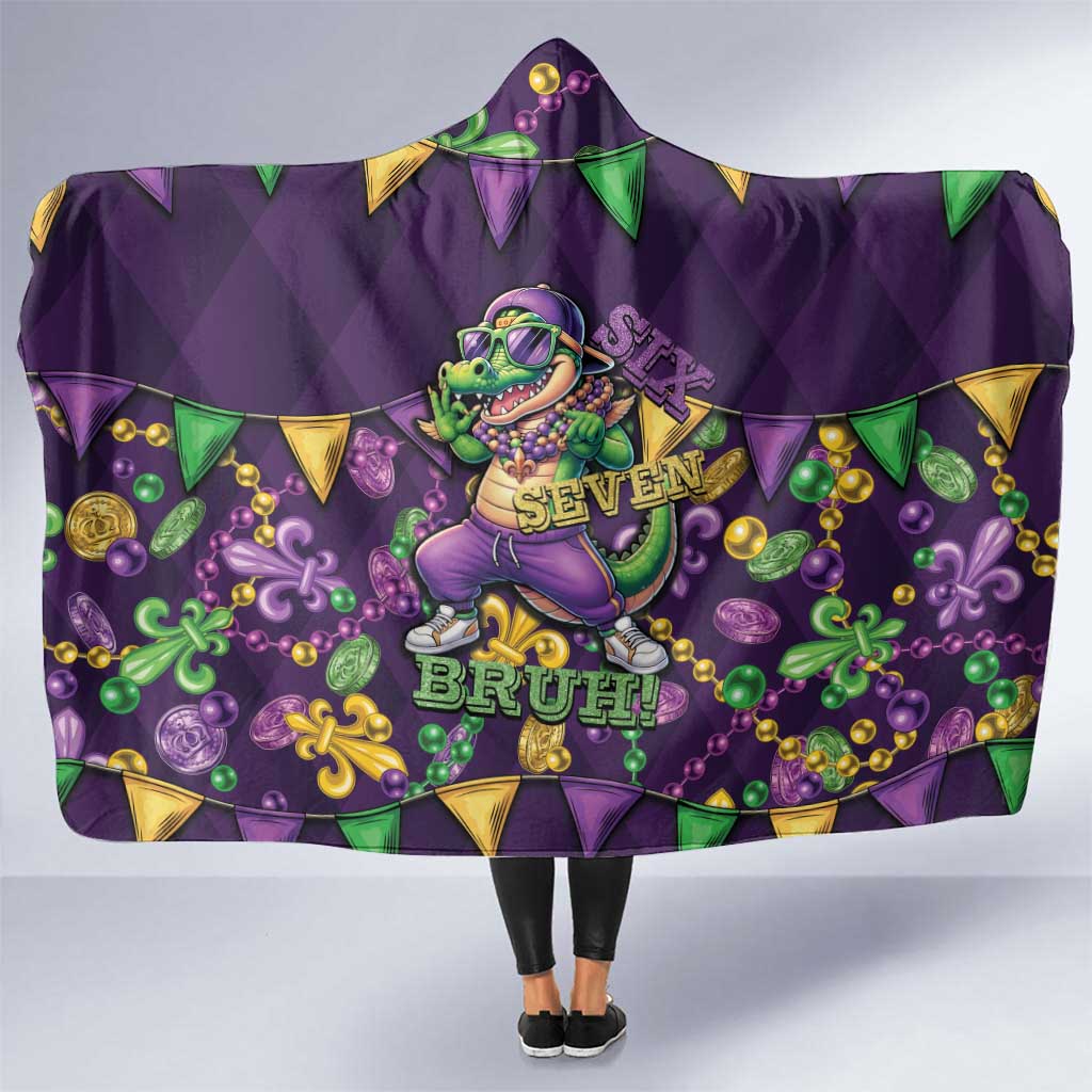 Six Seven Alligator Mardi Gras Hooded Blanket 67 Gen Alpha Slang Carnival Beads