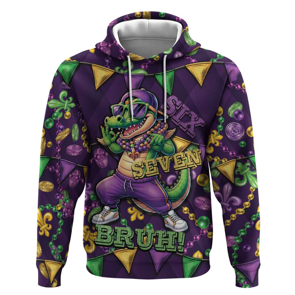 Six Seven Alligator Mardi Gras Hoodie 67 Gen Alpha Slang Carnival Beads