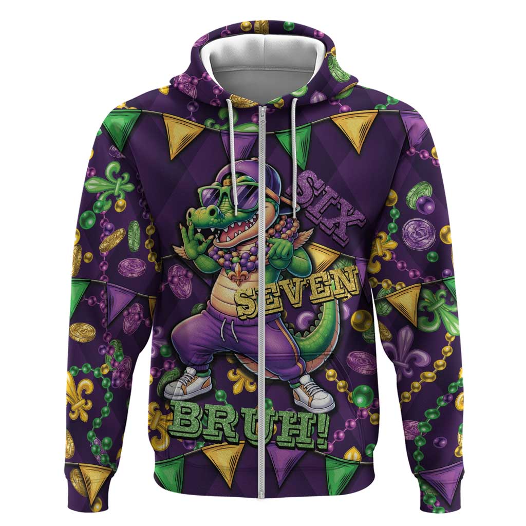 Six Seven Alligator Mardi Gras Hoodie 67 Gen Alpha Slang Carnival Beads