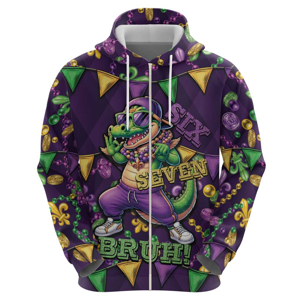 Six Seven Alligator Mardi Gras Hoodie 67 Gen Alpha Slang Carnival Beads