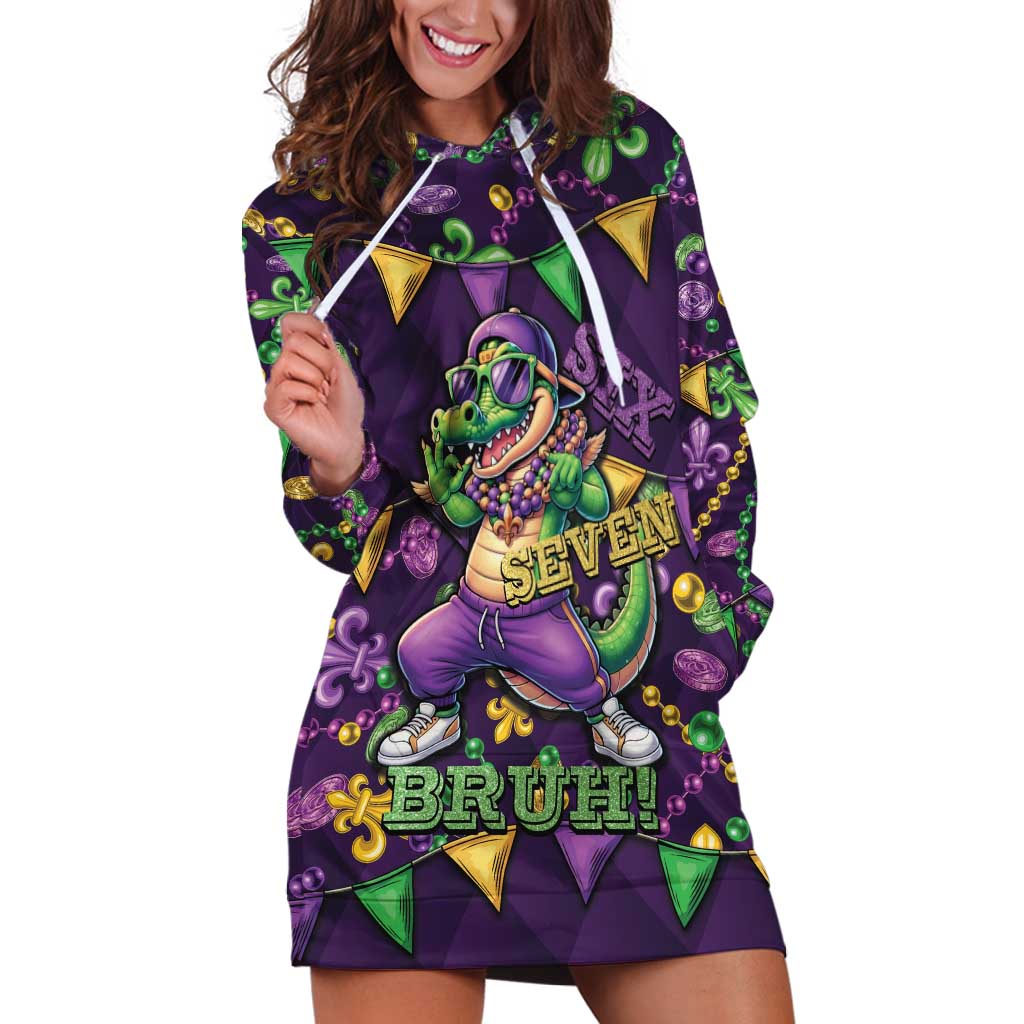 Six Seven Alligator Mardi Gras Hoodie Dress 67 Gen Alpha Slang Carnival Beads