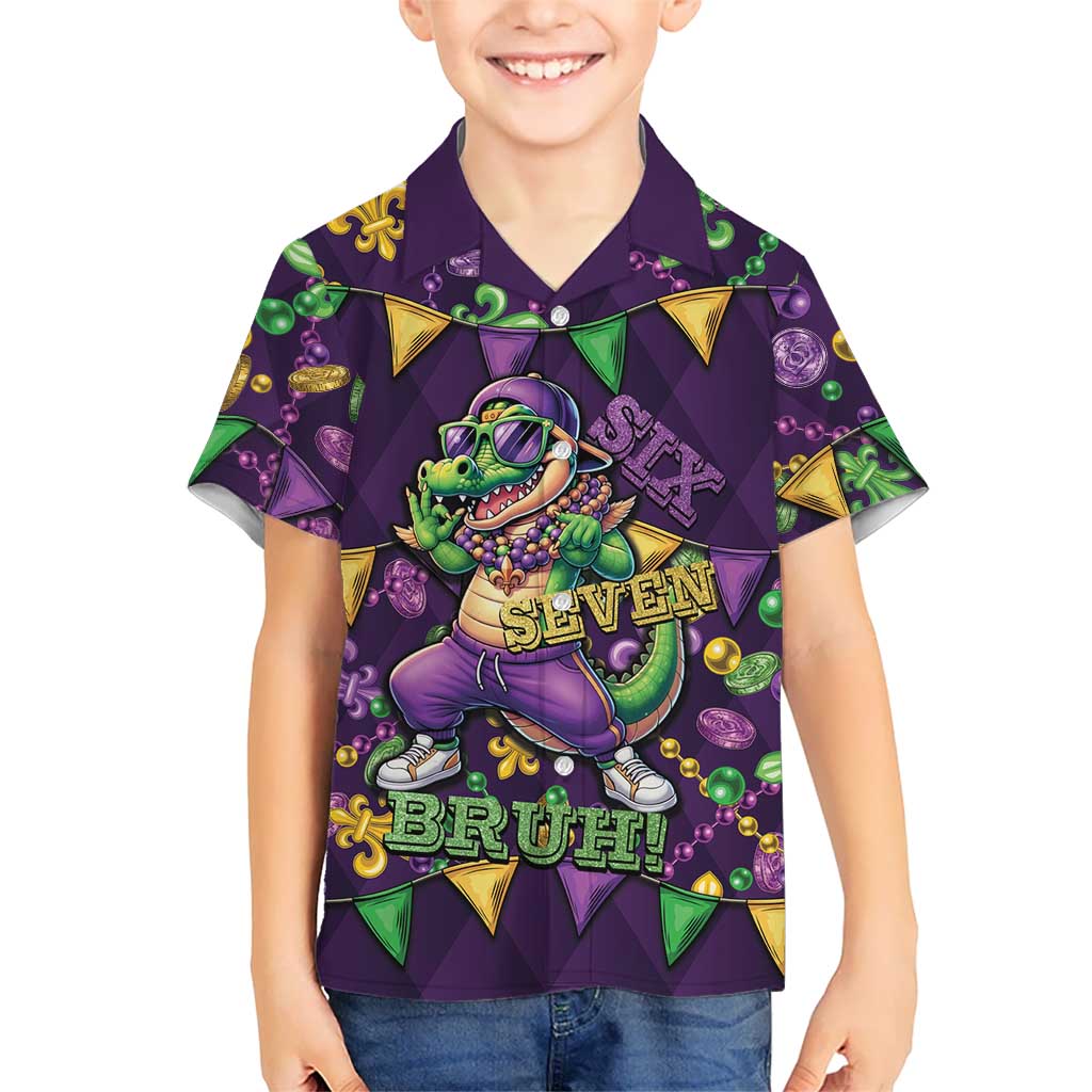 Six Seven Alligator Mardi Gras Kid Hawaiian Shirt 67 Gen Alpha Slang Carnival Beads