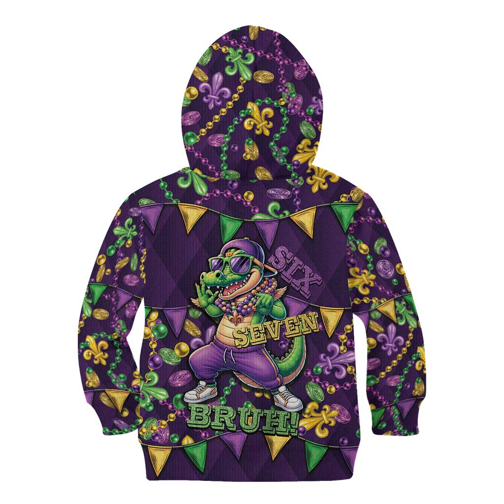 Six Seven Alligator Mardi Gras Kid Hoodie 67 Gen Alpha Slang Carnival Beads