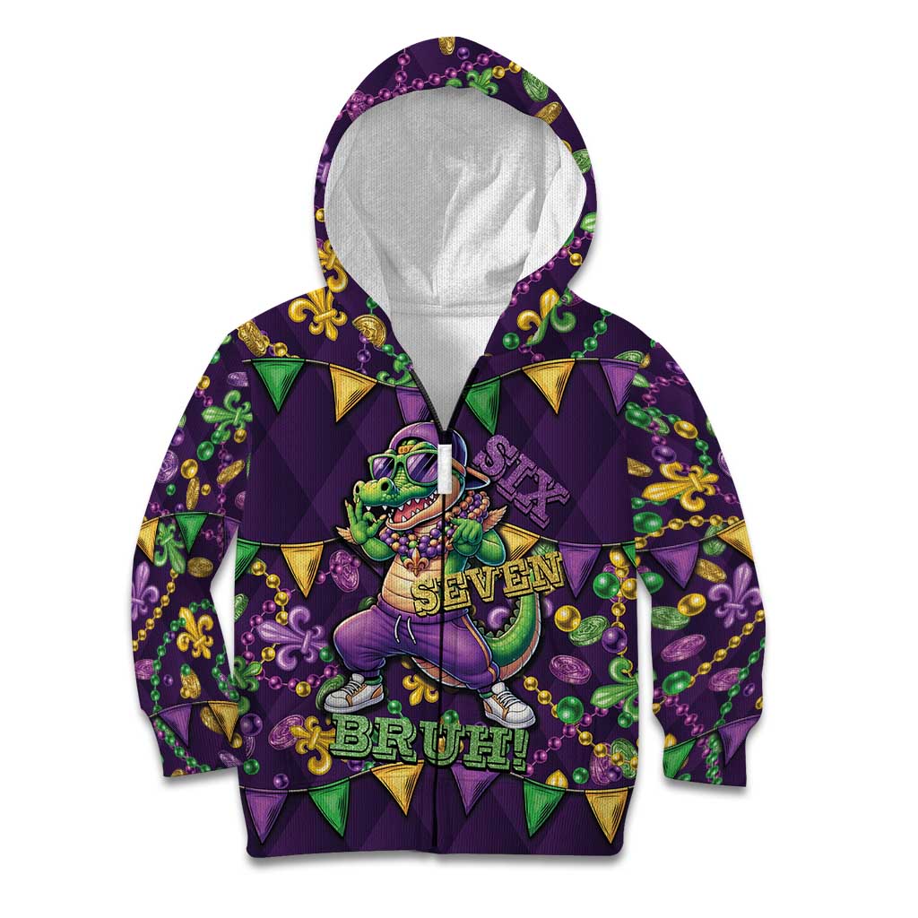 Six Seven Alligator Mardi Gras Kid Hoodie 67 Gen Alpha Slang Carnival Beads