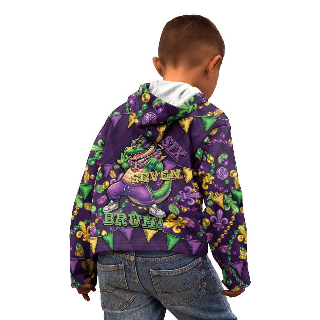 Six Seven Alligator Mardi Gras Kid Hoodie 67 Gen Alpha Slang Carnival Beads