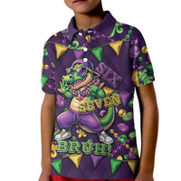 Six Seven Alligator Mardi Gras Kid Polo Shirt 67 Gen Alpha Slang Carnival Beads