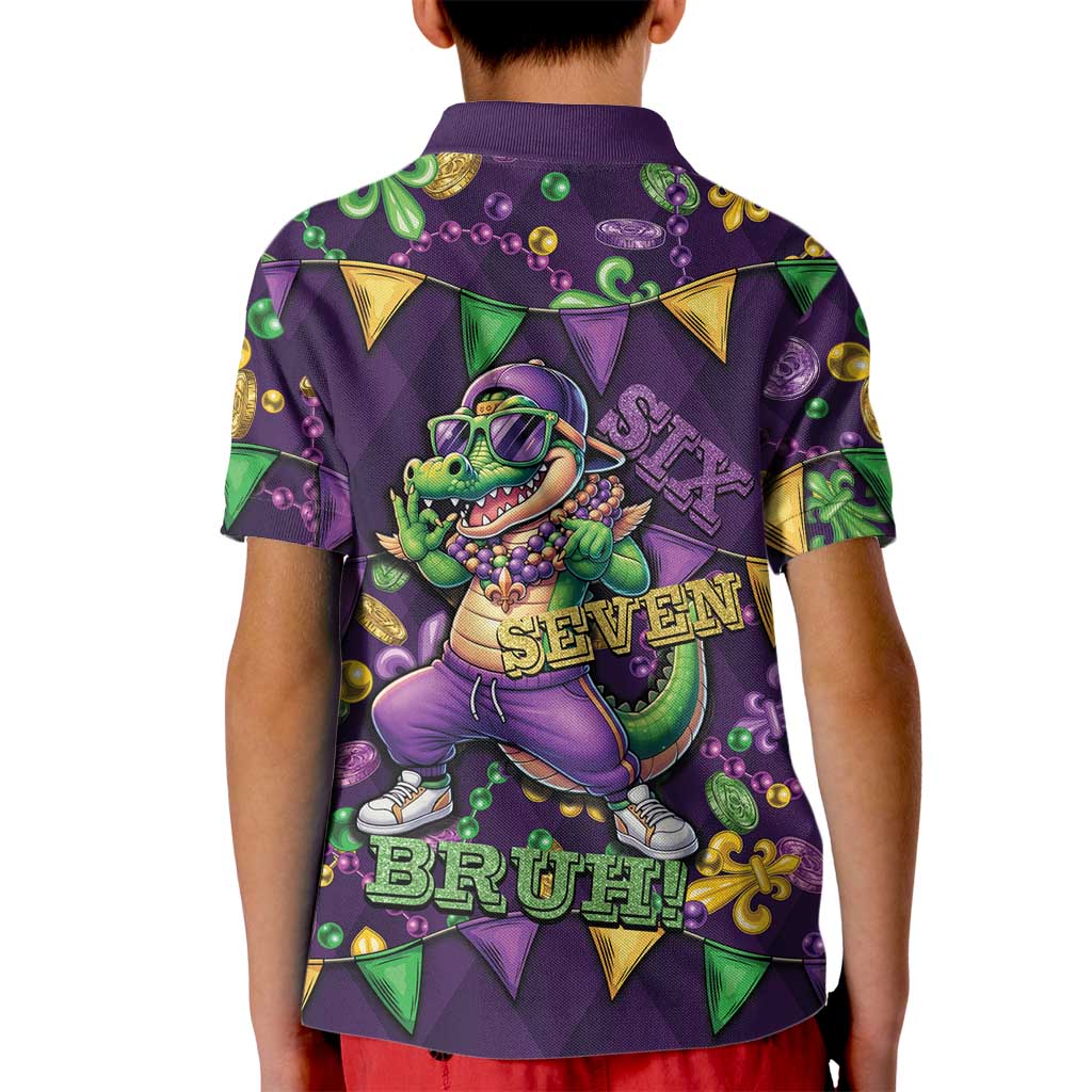 Six Seven Alligator Mardi Gras Kid Polo Shirt 67 Gen Alpha Slang Carnival Beads
