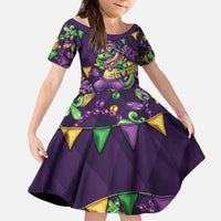 Six Seven Alligator Mardi Gras Kid Short Sleeve Dress 67 Gen Alpha Slang Carnival Beads