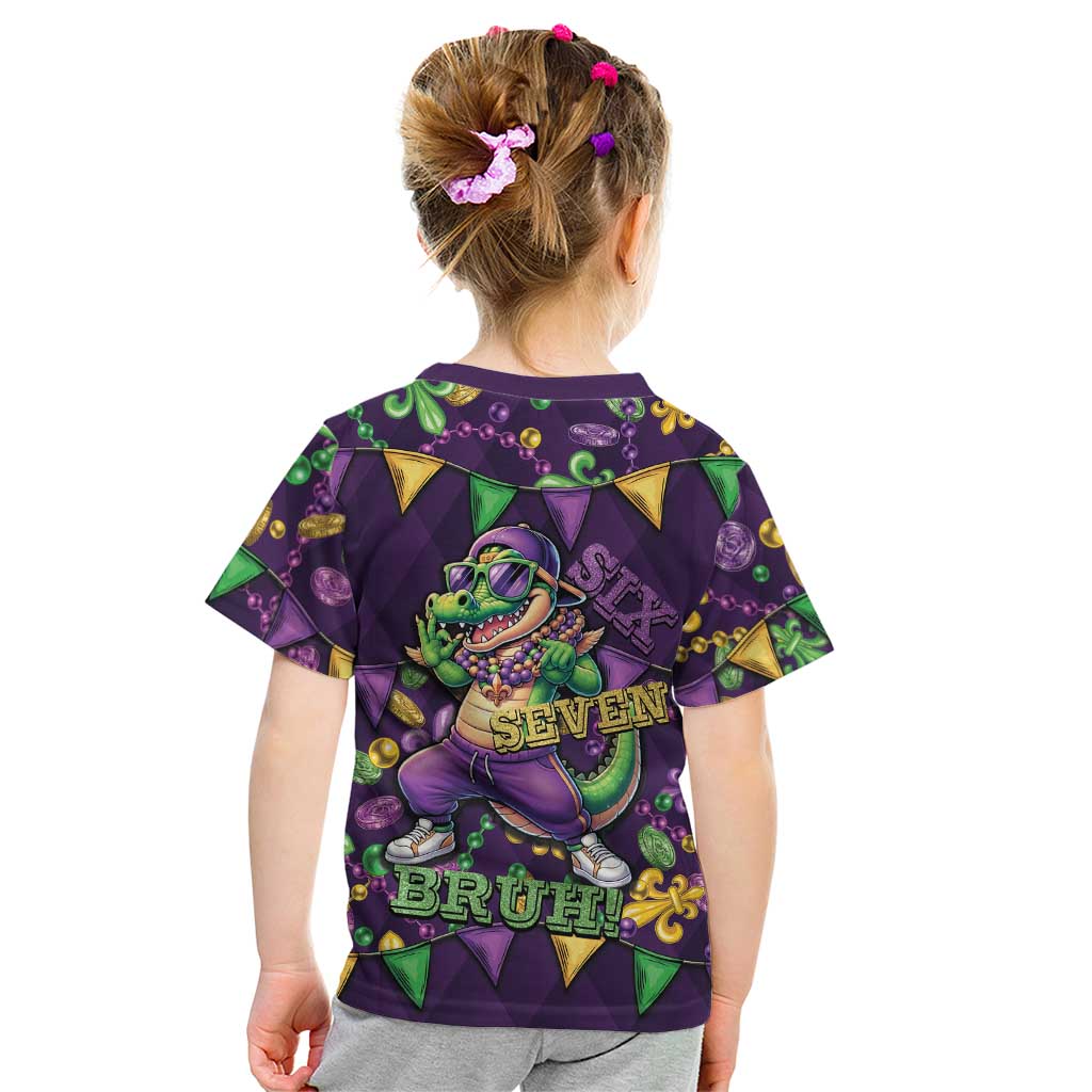 Six Seven Alligator Mardi Gras Kid T Shirt 67 Gen Alpha Slang Carnival Beads
