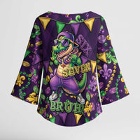 Six Seven Alligator Mardi Gras Kimono Sleeve Blouse 67 Gen Alpha Slang Carnival Beads