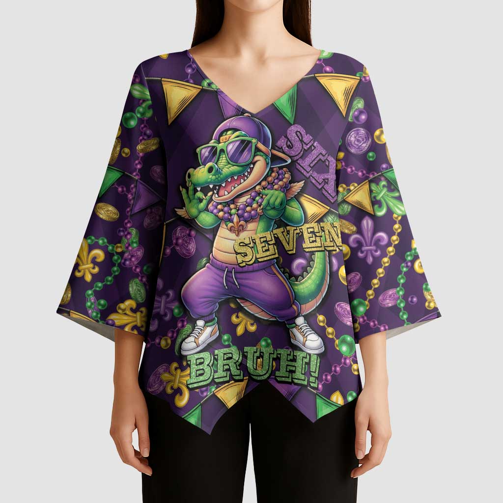 Six Seven Alligator Mardi Gras Kimono Sleeve Blouse 67 Gen Alpha Slang Carnival Beads