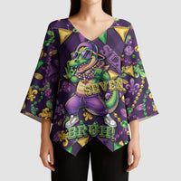 Six Seven Alligator Mardi Gras Kimono Sleeve Blouse 67 Gen Alpha Slang Carnival Beads