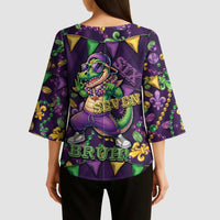 Six Seven Alligator Mardi Gras Kimono Sleeve Blouse 67 Gen Alpha Slang Carnival Beads
