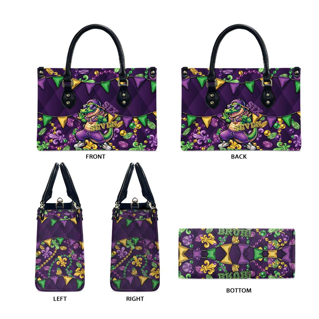 Six Seven Alligator Mardi Gras Leather Bag 67 Gen Alpha Slang Carnival Beads