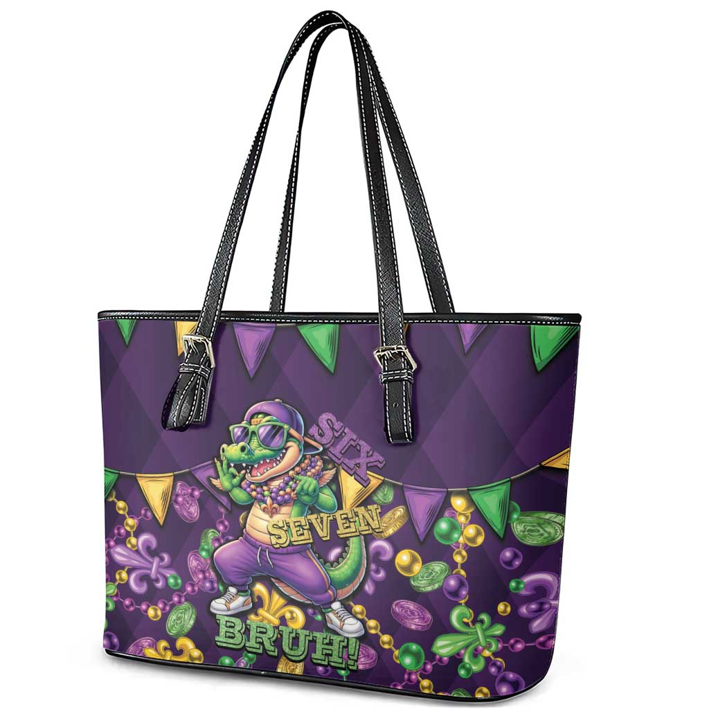 Six Seven Alligator Mardi Gras Leather Tote Bag 67 Gen Alpha Slang Carnival Beads