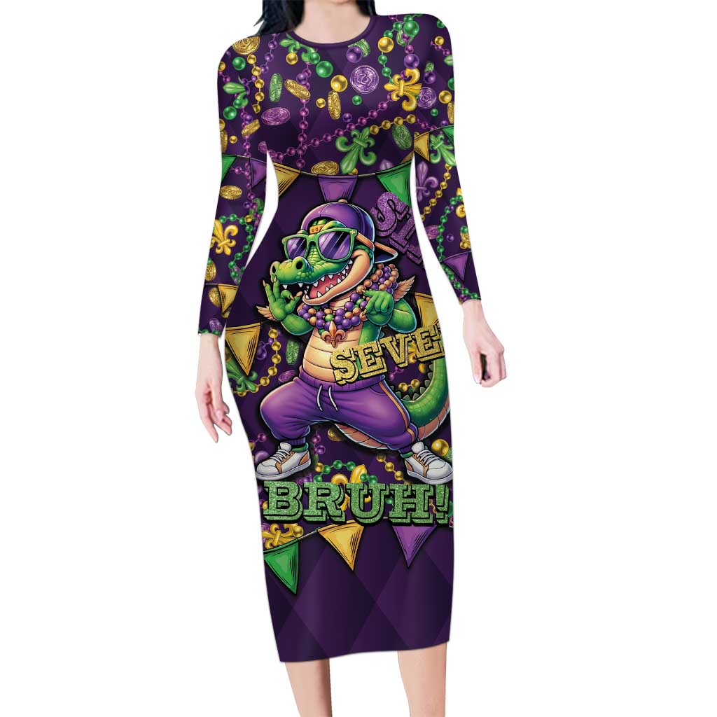 Six Seven Alligator Mardi Gras Long Sleeve Bodycon Dress 67 Gen Alpha Slang Carnival Beads