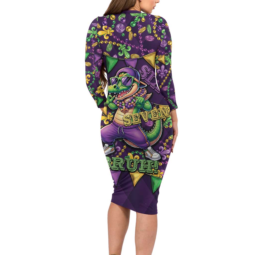 Six Seven Alligator Mardi Gras Long Sleeve Bodycon Dress 67 Gen Alpha Slang Carnival Beads