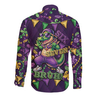Six Seven Alligator Mardi Gras Long Sleeve Button Shirt 67 Gen Alpha Slang Carnival Beads