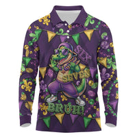 Six Seven Alligator Mardi Gras Long Sleeve Polo Shirt 67 Gen Alpha Slang Carnival Beads